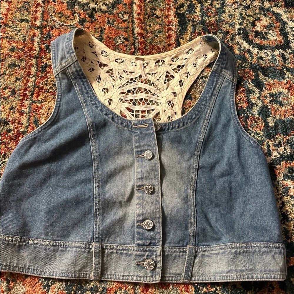 Free people Denim Vest with Lace Back